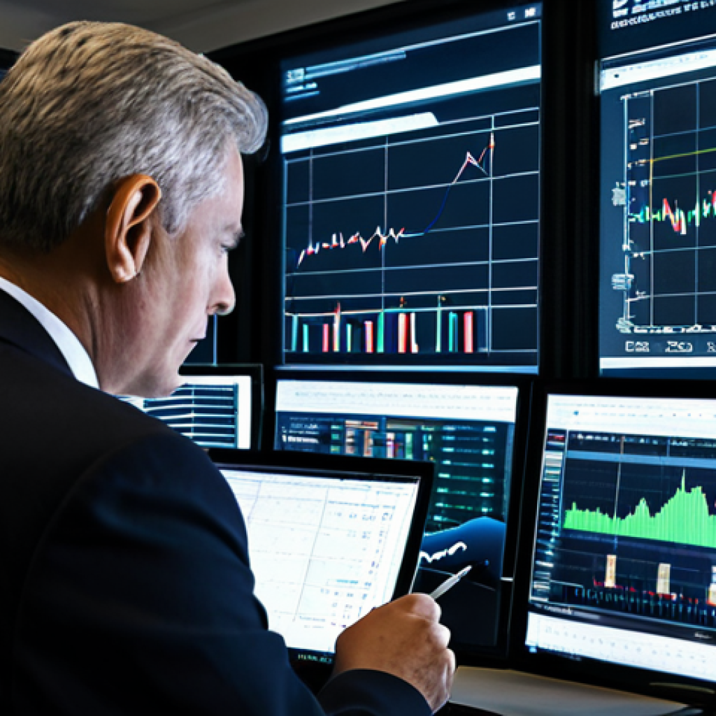 A focused professional political analyst, a mature adult, fully clothed in a modest, dark business suit. The analyst is seated at a large desk in a modern, well-lit office, surrounded by multiple computer monitors displaying intricate data visualizations, charts, and real-time news feeds. The person is thoughtfully gazing at a screen, holding a pen, immersed in deep analysis. The background shows blurred city lights through a large window. The image conveys intellect, concentration, and a high-tech environment. Perfect anatomy, correct proportions, well-formed hands, proper finger count, natural body proportions, natural pose. Professional photography, high quality, safe for work, appropriate content, family-friendly, professional dress.