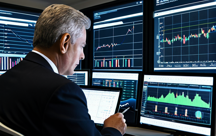A focused professional political analyst, a mature adult, fully clothed in a modest, dark business suit. The analyst is seated at a large desk in a modern, well-lit office, surrounded by multiple computer monitors displaying intricate data visualizations, charts, and real-time news feeds. The person is thoughtfully gazing at a screen, holding a pen, immersed in deep analysis. The background shows blurred city lights through a large window. The image conveys intellect, concentration, and a high-tech environment. Perfect anatomy, correct proportions, well-formed hands, proper finger count, natural body proportions, natural pose. Professional photography, high quality, safe for work, appropriate content, family-friendly, professional dress.