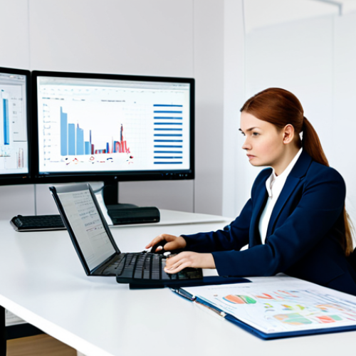 Home 24 **
A skilled data analyst, fully clothed in professional attire, sits at a clean desk in a brightly lit, modern office space in Moscow. She is reviewing complex datasets displayed on multiple monitors. The scene includes charts and graphs with Cyrillic labels, suggesting a report on regional economic trends. Safe for work, appropriate content, perfect anatomy, correct proportions, professional environment, modest clothing.
**