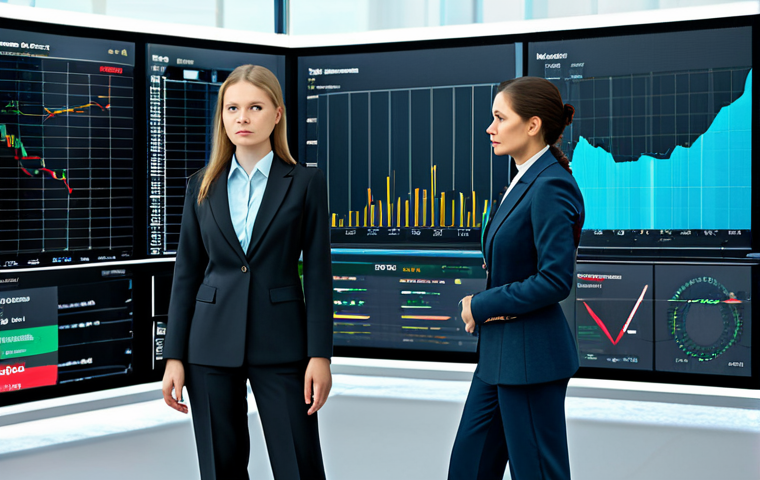 **
A professional female economist in a modest blazer and dress pants, standing in front of a data visualization dashboard displaying economic trends in Moscow. Fully clothed, appropriate attire, safe for work, perfect anatomy, natural proportions, professional, high-quality rendering, modern office setting, serious expression.
**