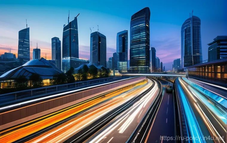 정책분석사와 공공 데이터 활용과 정책 사례 - **Prompt:** "A vibrant, panoramic cityscape at dawn, with futuristic, transparent data overlays high...