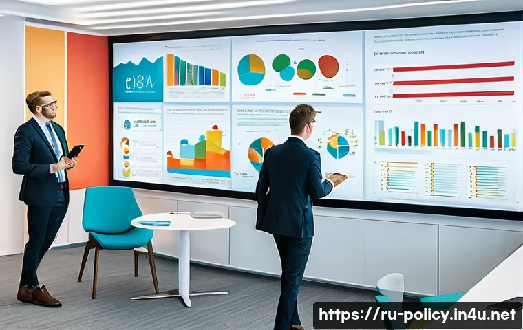 정책분석사와 데이터 분석 성공 사례 연구와 정책의 연계성 - A modern government office environment with diverse policymakers and data analysts collaborating aro...