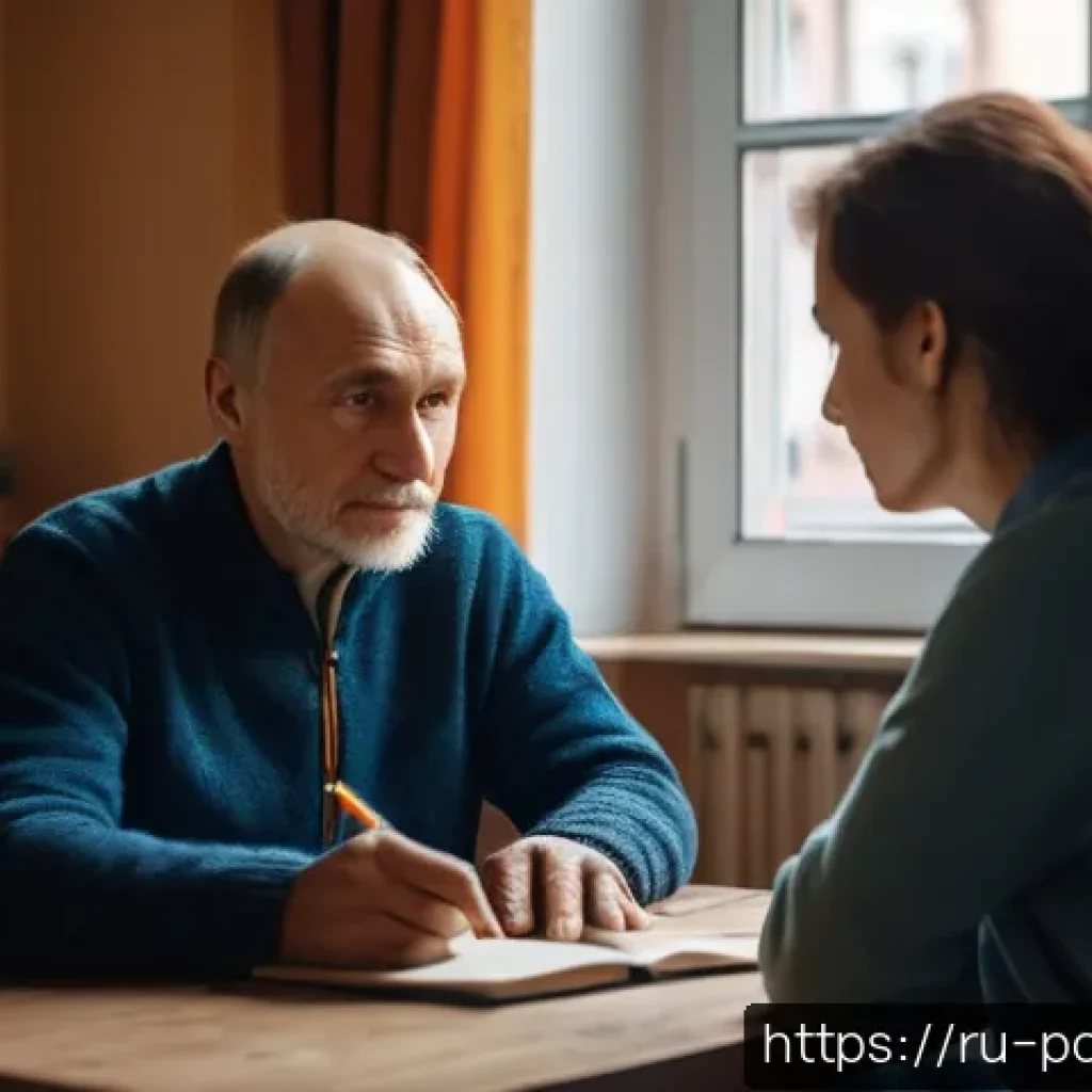 정책분석사와 국민 인식 조사 활용법 - A professional Russian sociologist conducting a traditional face-to-face interview in a cozy urban a...