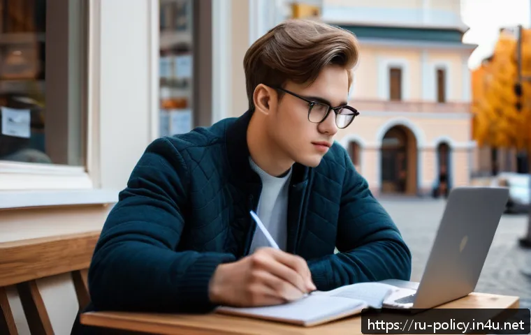 정책분석사 시험 장단점 비교 - A focused young adult male student sitting at a cozy café table with a laptop, textbooks, and notes ...