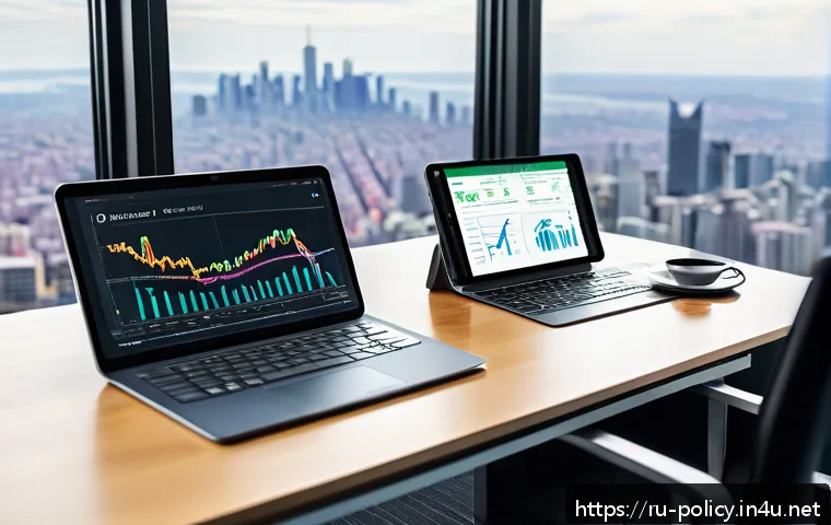 정책분석사와 최신 정책 트렌드 - A modern political analyst workspace featuring a sleek laptop displaying interactive data dashboards...
